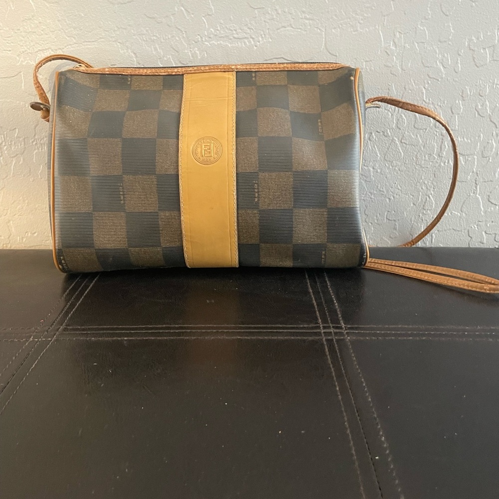Fendi Black and Tan Checkered Bag 80’s Vintage purse
